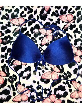 Luli Fama Padded blue with gold Bikini Top XL